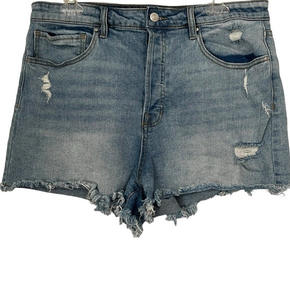 Indigo Rising Distressed Raw Hem Denim Shorts Size 15/16 - Picture 1 of 10